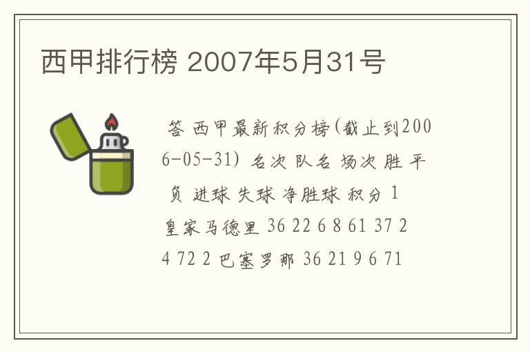 西甲排行榜 2007年5月31号