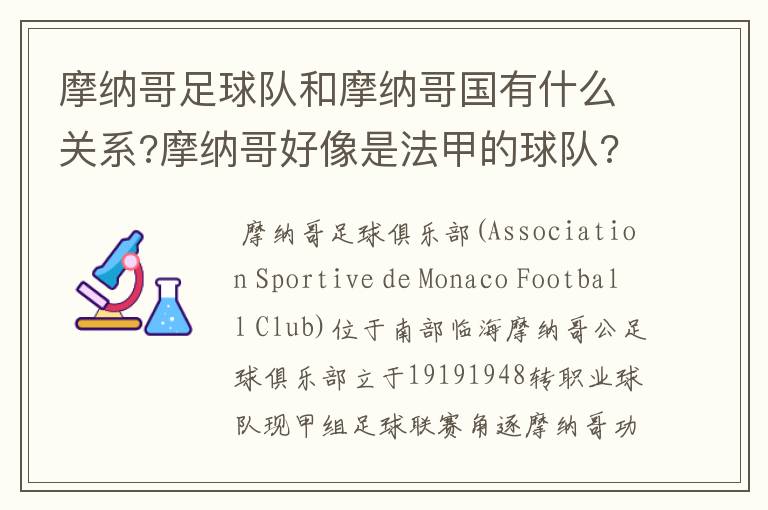 摩纳哥足球队和摩纳哥国有什么关系?摩纳哥好像是法甲的球队?