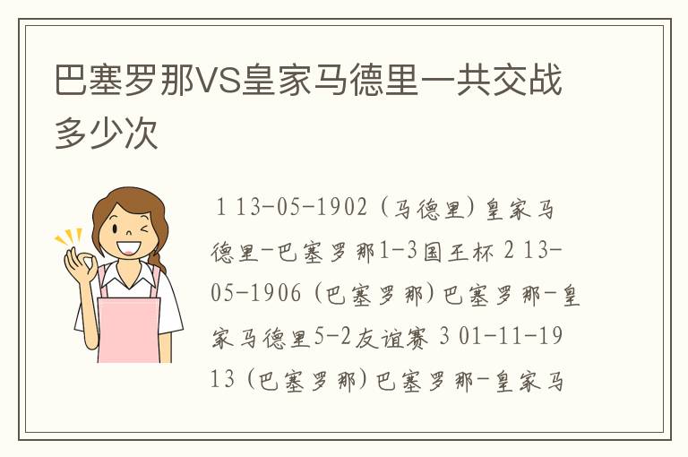 巴塞罗那VS皇家马德里一共交战多少次