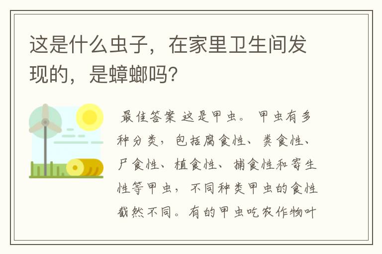 这是什么虫子，在家里卫生间发现的，是蟑螂吗？