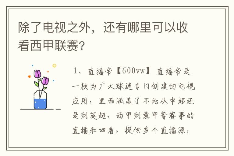 除了电视之外，还有哪里可以收看西甲联赛?