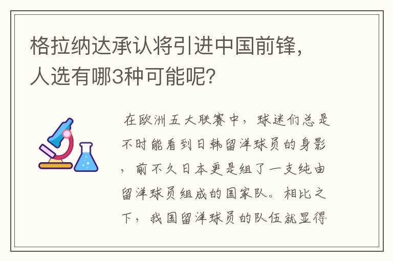 格拉纳达承认将引进中国前锋，人选有哪3种可能呢？