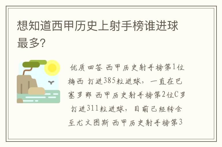 想知道西甲历史上射手榜谁进球最多？