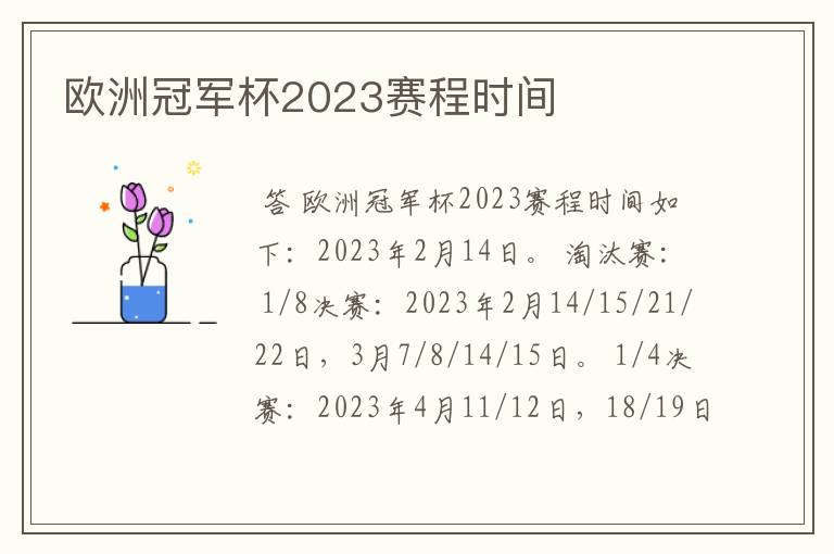 欧洲冠军杯2023赛程时间