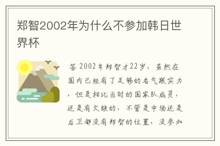 郑智2002年为什么不参加韩日世界杯