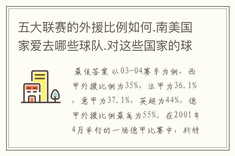 五大联赛的外援比例如何.南美国家爱去哪些球队.对这些国家的球风影响如何.