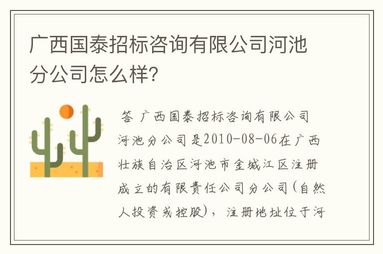 广西国泰招标咨询有限公司河池分公司怎么样？