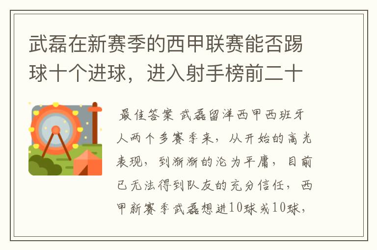 武磊在新赛季的西甲联赛能否踢球十个进球，进入射手榜前二十？