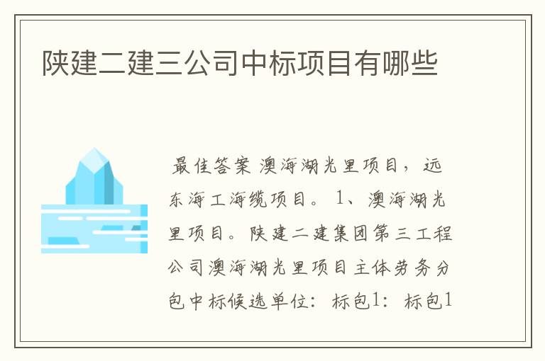 陕建二建三公司中标项目有哪些