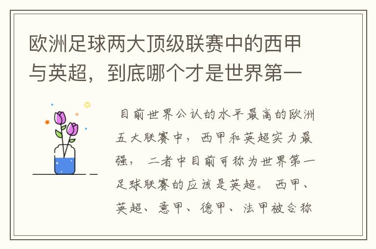 欧洲足球两大顶级联赛中的西甲与英超，到底哪个才是世界第一足球联赛?