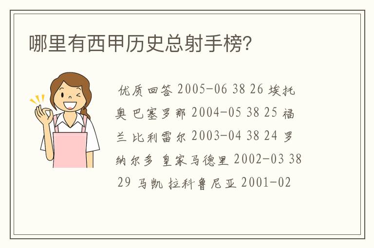 哪里有西甲历史总射手榜？