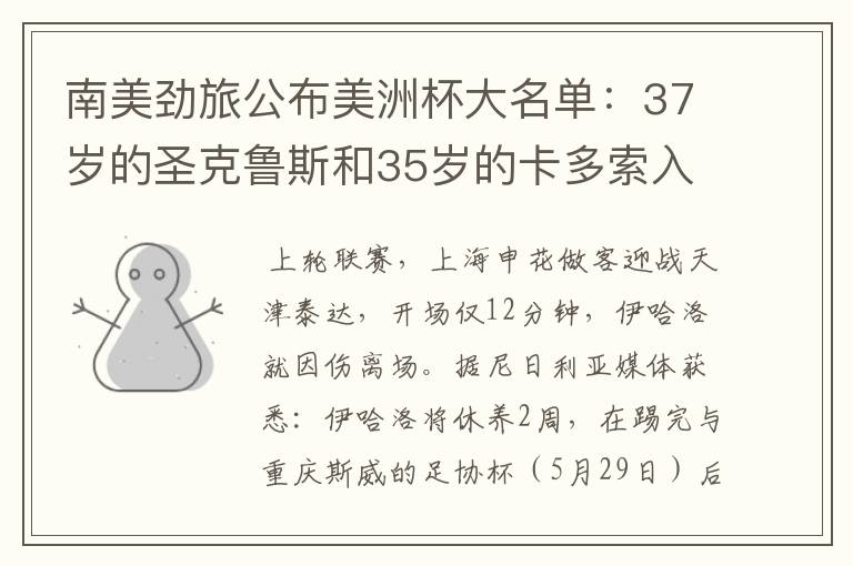 南美劲旅公布美洲杯大名单：37岁的圣克鲁斯和35岁的卡多索入围