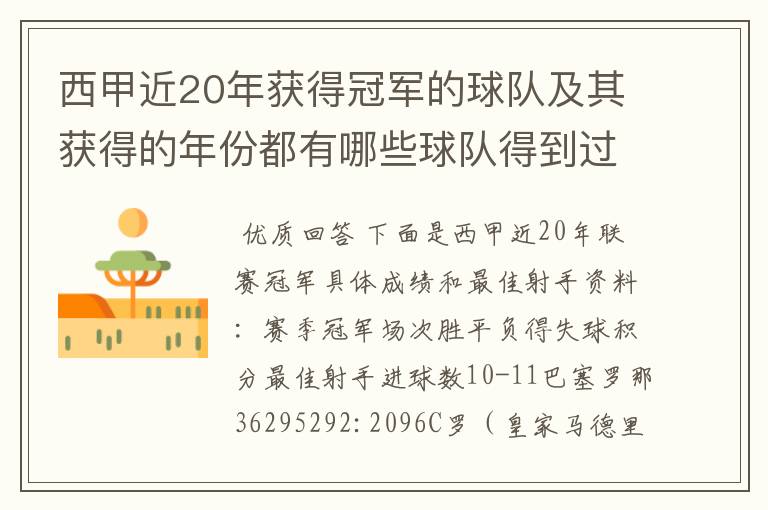 西甲近20年获得冠军的球队及其获得的年份都有哪些球队得到过意大利