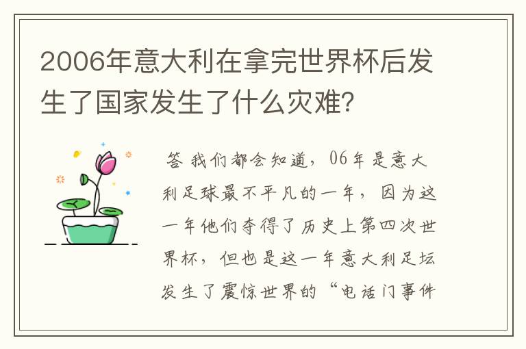 2006年意大利在拿完世界杯后发生了国家发生了什么灾难？