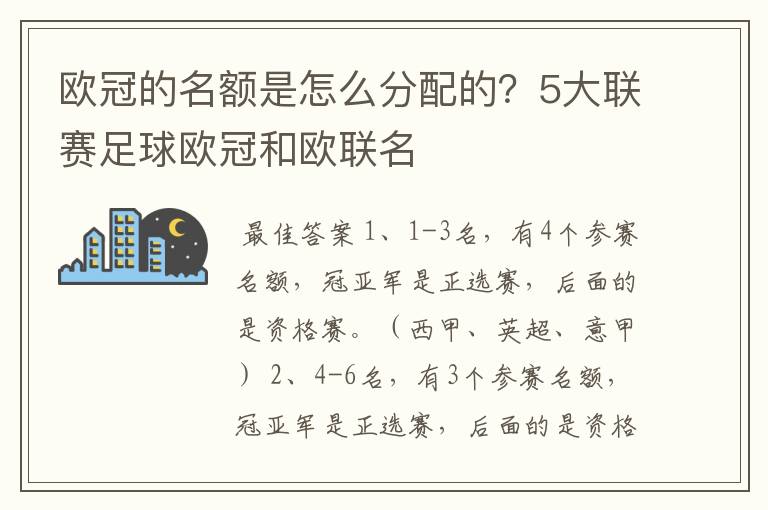 欧冠的名额是怎么分配的？5大联赛足球欧冠和欧联名