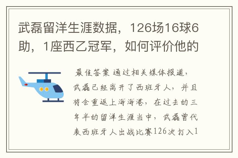 武磊留洋生涯数据，126场16球6助，1座西乙冠军，如何评价他的表现？