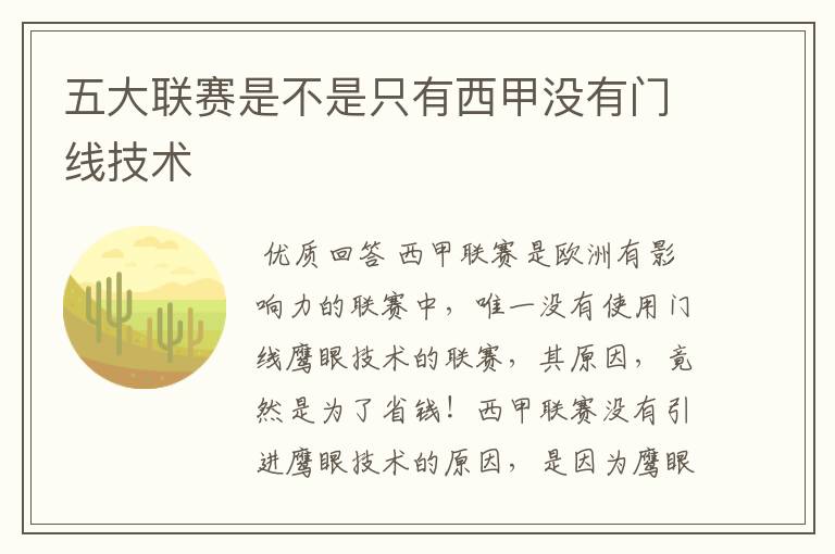 五大联赛是不是只有西甲没有门线技术