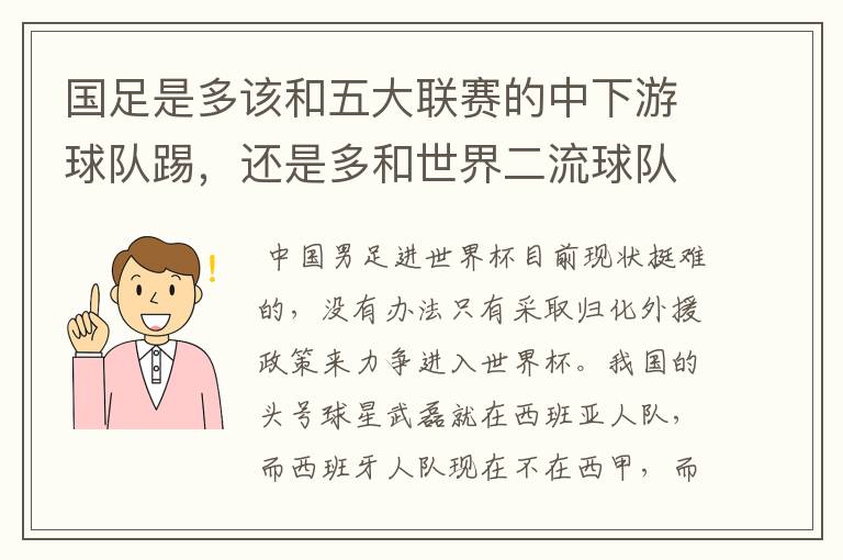 国足是多该和五大联赛的中下游球队踢，还是多和世界二流球队踢？