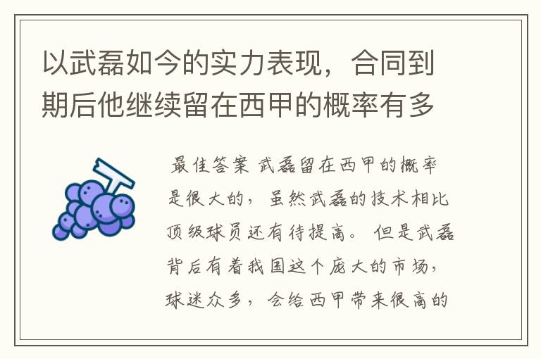 以武磊如今的实力表现，合同到期后他继续留在西甲的概率有多高？