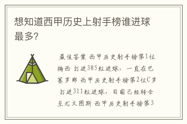 想知道西甲历史上射手榜谁进球最多？