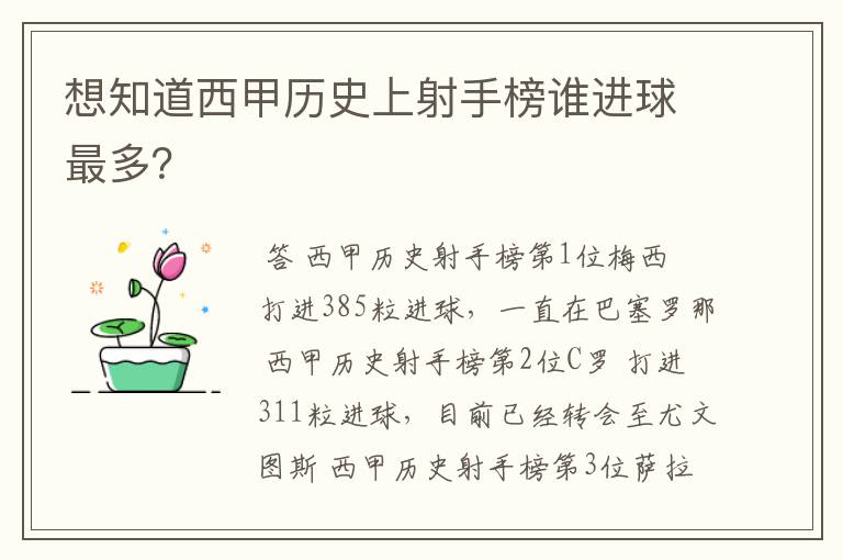 想知道西甲历史上射手榜谁进球最多？