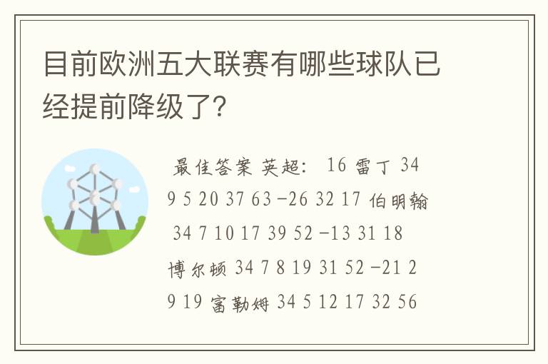 目前欧洲五大联赛有哪些球队已经提前降级了？