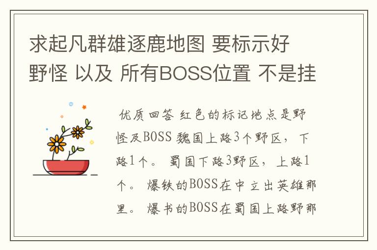 求起凡群雄逐鹿地图 要标示好 野怪 以及 所有BOSS位置 不是挂 注意看清楚！