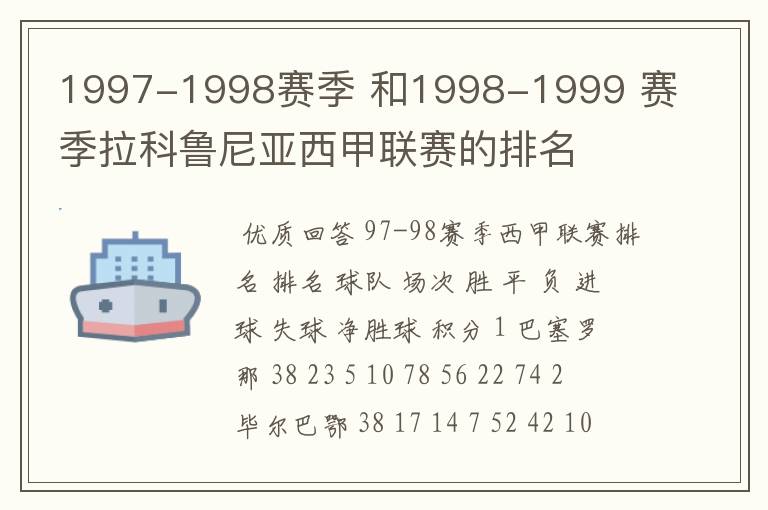 1997-1998赛季 和1998-1999 赛季拉科鲁尼亚西甲联赛的排名