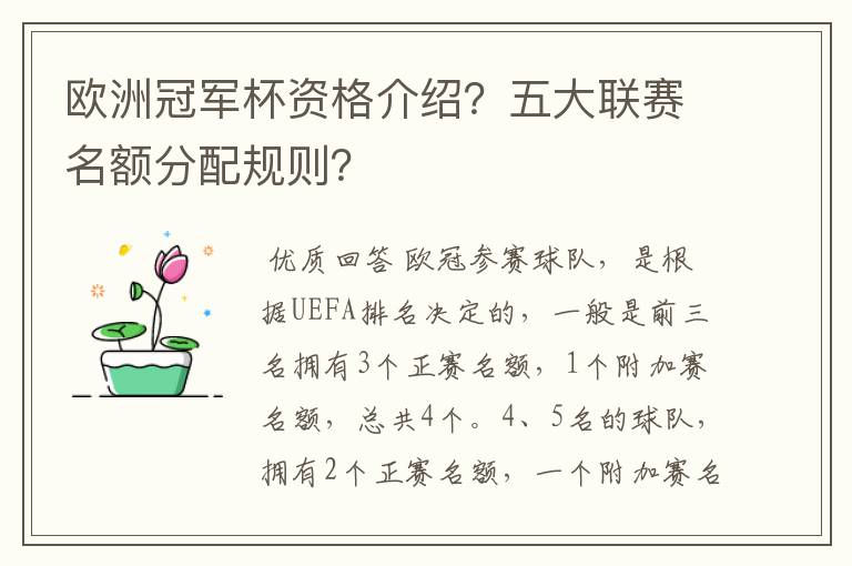 欧洲冠军杯资格介绍？五大联赛名额分配规则？