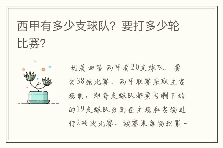 西甲有多少支球队？要打多少轮比赛？