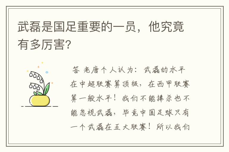 武磊是国足重要的一员，他究竟有多厉害?