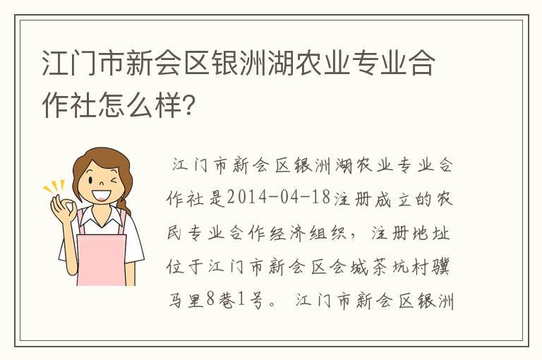 江门市新会区银洲湖农业专业合作社怎么样？