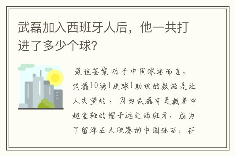 武磊加入西班牙人后，他一共打进了多少个球？