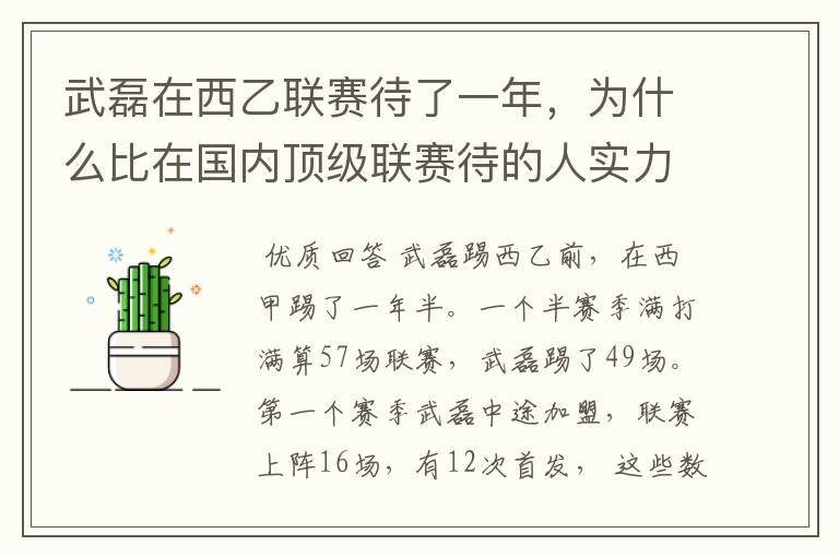 武磊在西乙联赛待了一年，为什么比在国内顶级联赛待的人实力高出那么多？