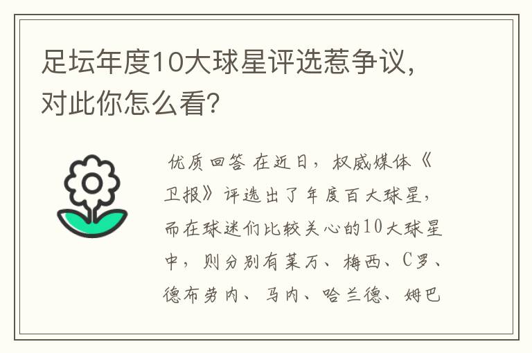 足坛年度10大球星评选惹争议，对此你怎么看？