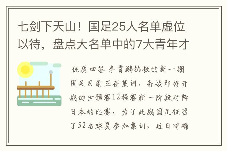 七剑下天山！国足25人名单虚位以待，盘点大名单中的7大青年才俊