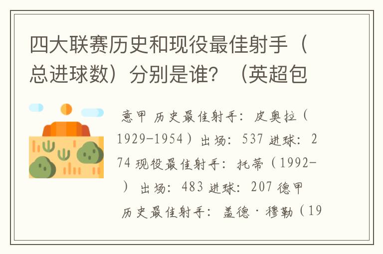 四大联赛历史和现役最佳射手（总进球数）分别是谁？（英超包括英甲）