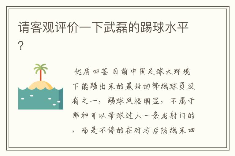 请客观评价一下武磊的踢球水平？