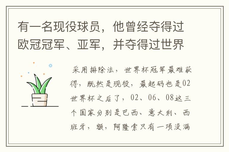 有一名现役球员，他曾经夺得过欧冠冠军、亚军，并夺得过世界杯和西甲冠军，而且在英超进过