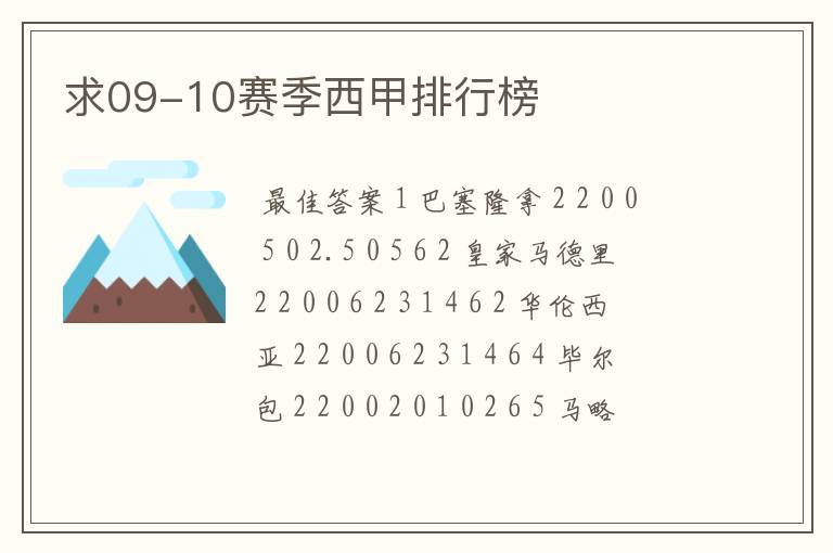 求09-10赛季西甲排行榜