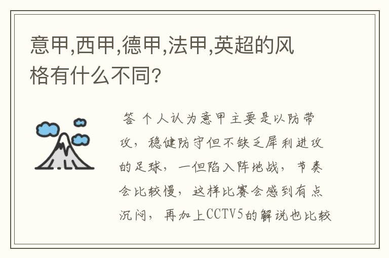 意甲,西甲,德甲,法甲,英超的风格有什么不同?