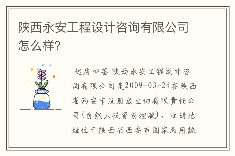 陕西永安工程设计咨询有限公司怎么样？