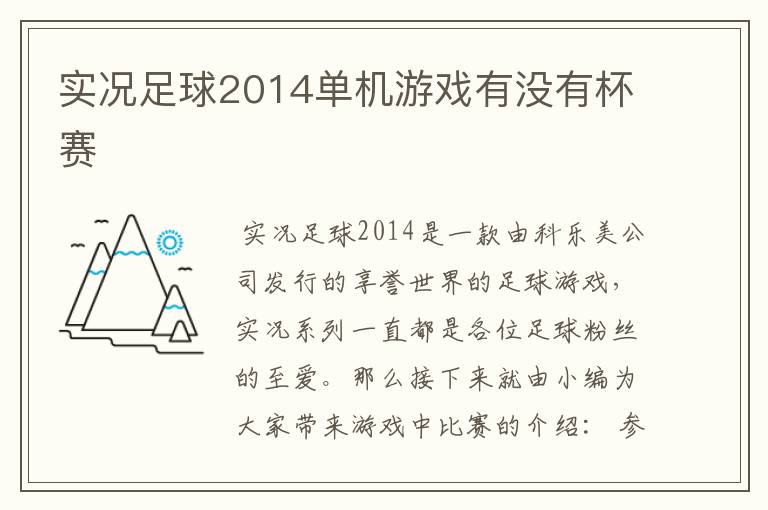 实况足球2014单机游戏有没有杯赛