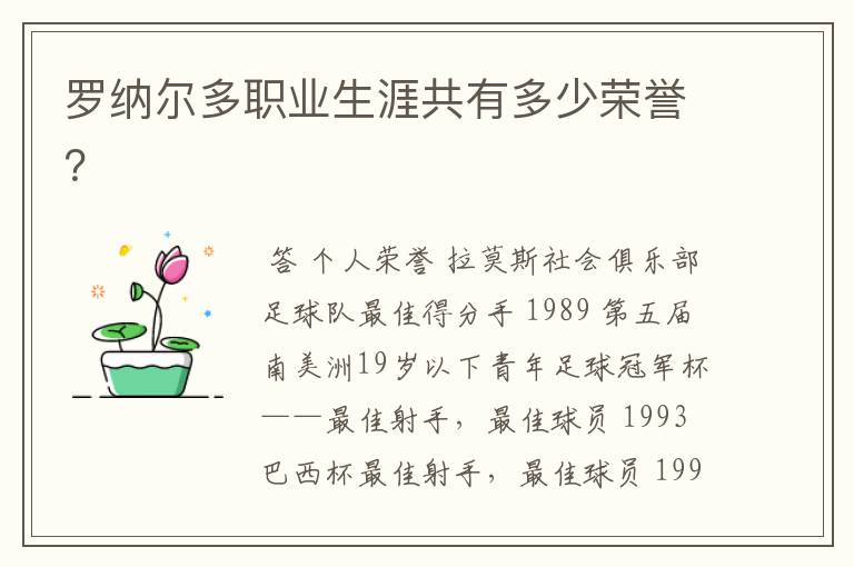 罗纳尔多职业生涯共有多少荣誉？