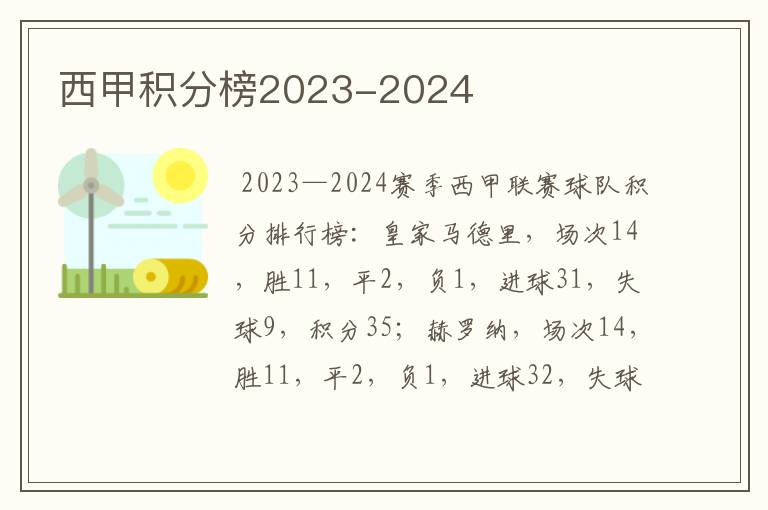 西甲积分榜2023-2024