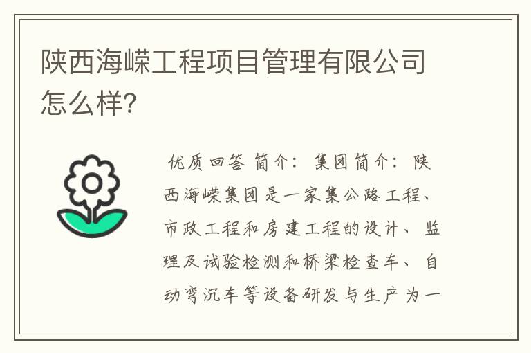 陕西海嵘工程项目管理有限公司怎么样？