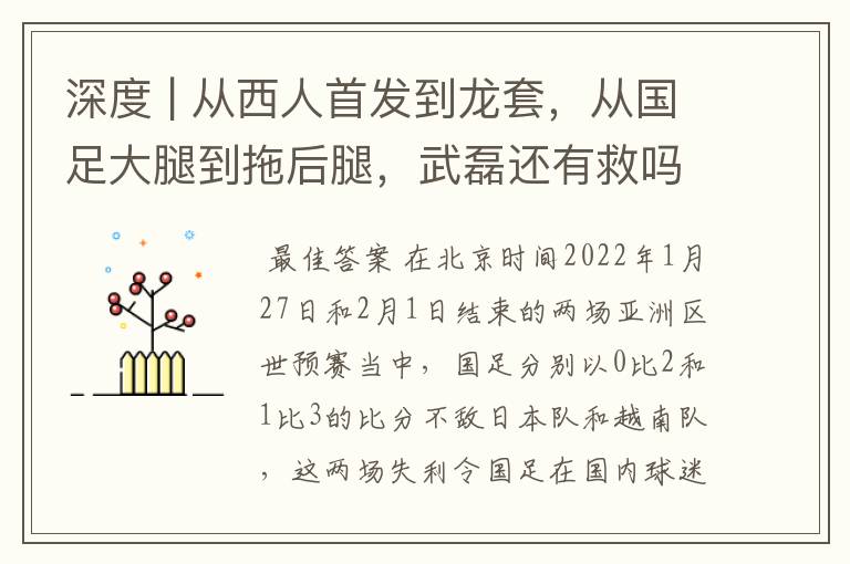 深度 | 从西人首发到龙套，从国足大腿到拖后腿，武磊还有救吗