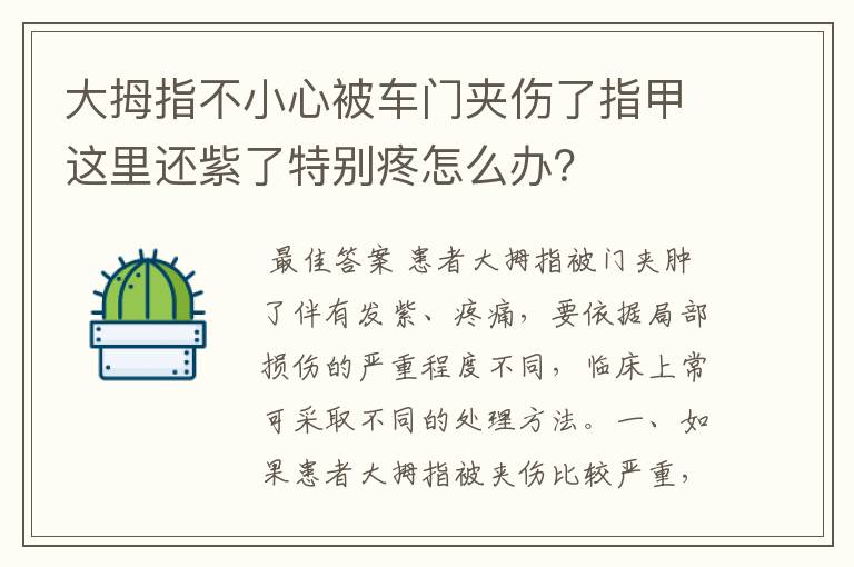 大拇指不小心被车门夹伤了指甲这里还紫了特别疼怎么办？