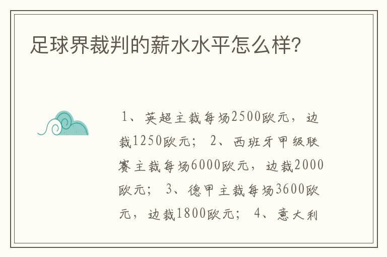 足球界裁判的薪水水平怎么样？