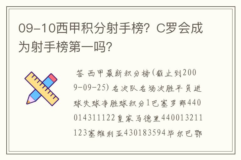 09-10西甲积分射手榜？C罗会成为射手榜第一吗？